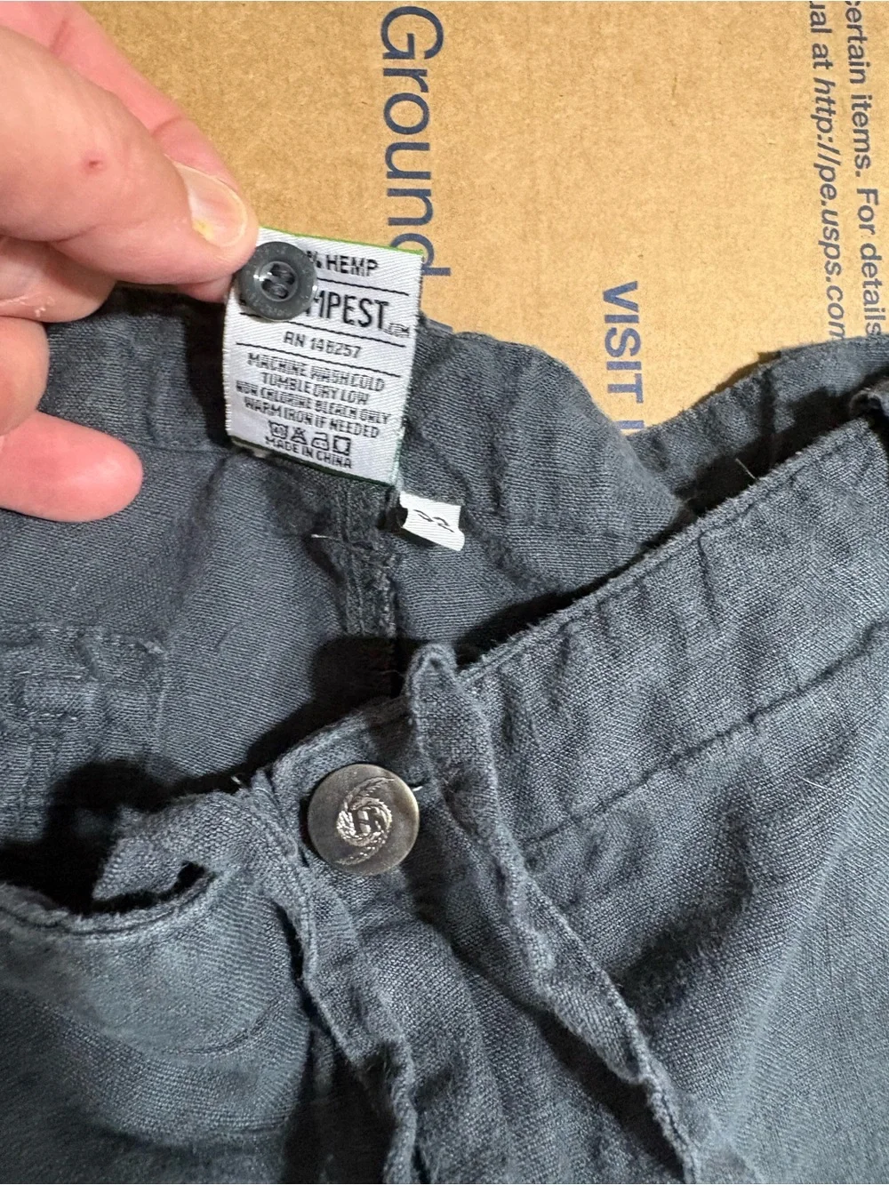 Hempest Drawstring Chinos hemp material gray/green in color